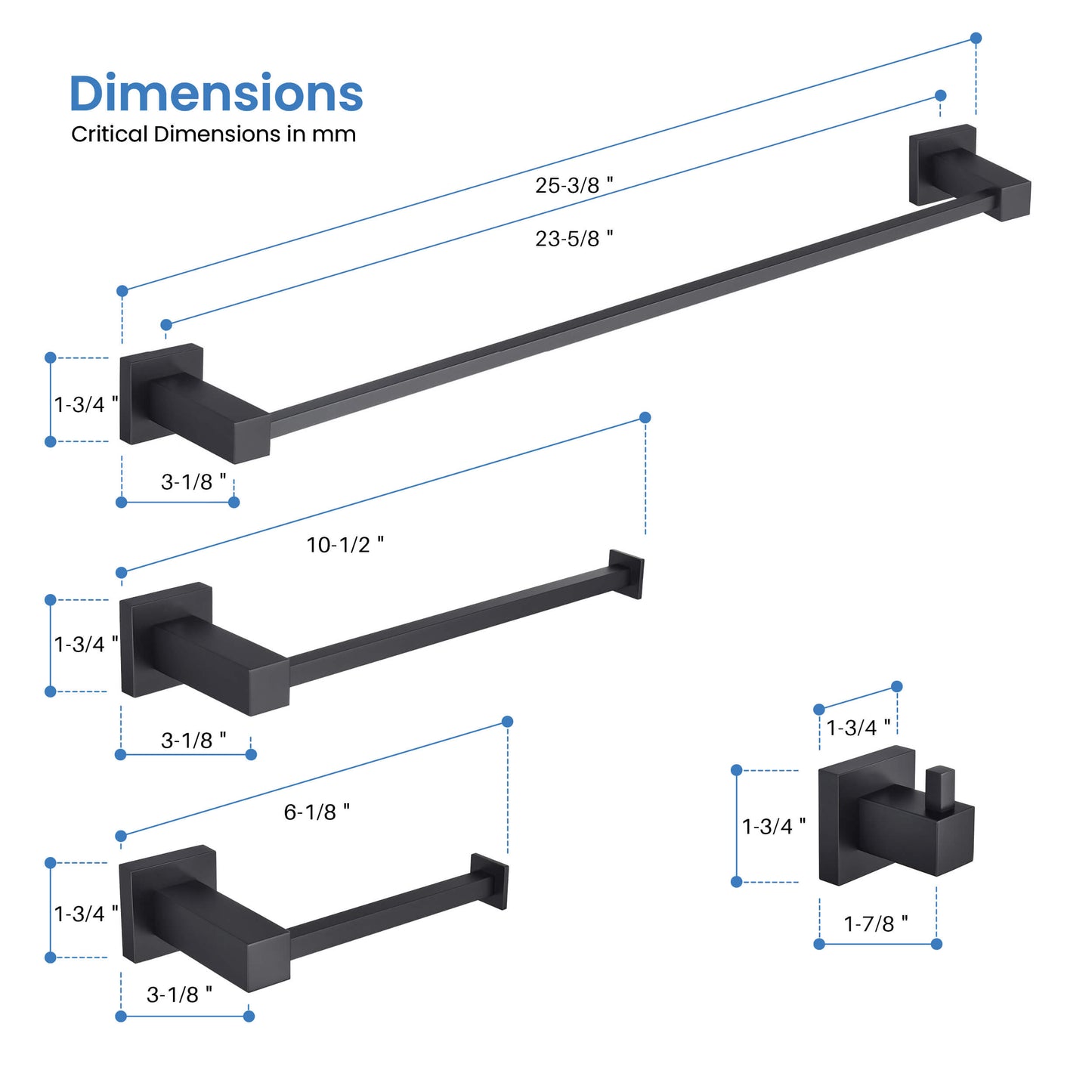 Quadra 4 Piece Bathroom Hardware Set