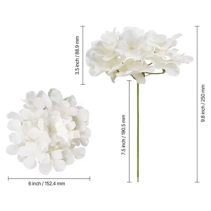 White Hydrangea Flowers - 6 Inch Faux Lifelike Stems 10-Pack