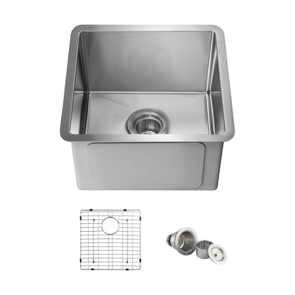16" Handcrafted Undermount Single Bowl 16 gauge Stainless Steel Kitchen Sink