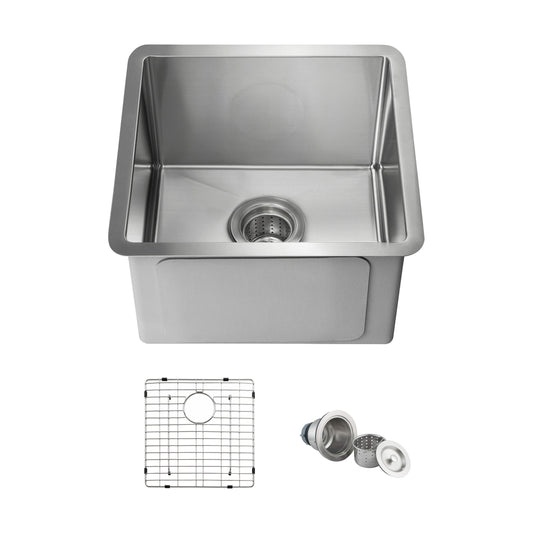 16" Handcrafted Undermount Single Bowl 16 gauge Stainless Steel Kitchen Sink