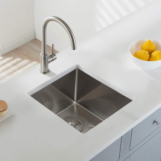 16" Handcrafted Undermount Single Bowl 16 gauge Stainless Steel Kitchen Sink