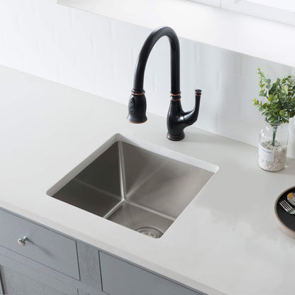 16" Handcrafted Undermount Single Bowl 16 gauge Stainless Steel Kitchen Sink