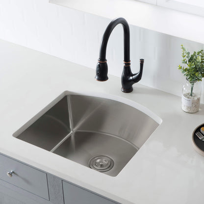22" Handcrafted Undermount Single Bowl 16 gauge Stainless Steel D Shape Kitchen Sink