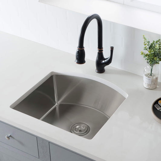 22" Handcrafted Undermount Single Bowl 16 gauge Stainless Steel D Shape Kitchen Sink
