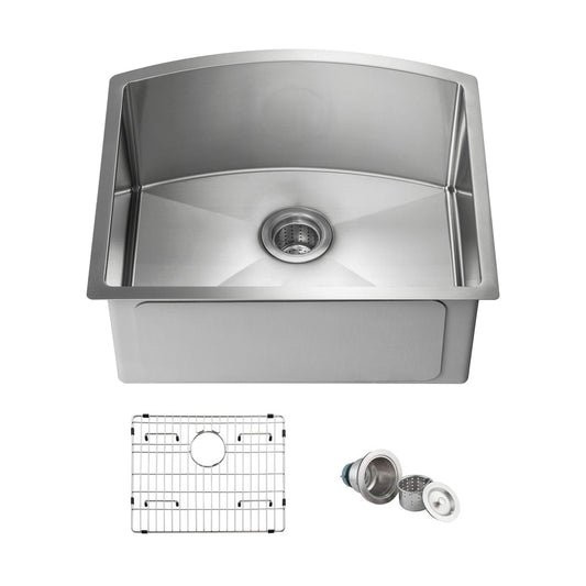 22" Handcrafted Undermount Single Bowl 16 gauge Stainless Steel D Shape Kitchen Sink