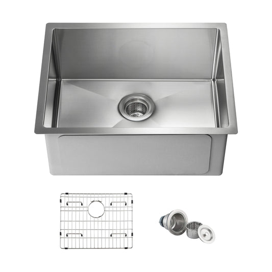 23" Handcrafted Undermount Single Bowl 16 gauge Stainless Steel Kitchen Sink
