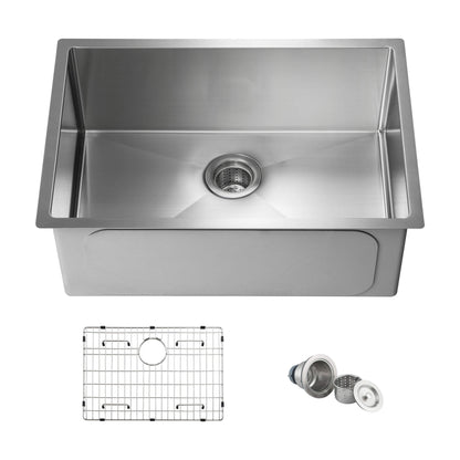 26" Handcrafted Undermount Single Bowl 16 gauge Stainless Steel Kitchen Sink