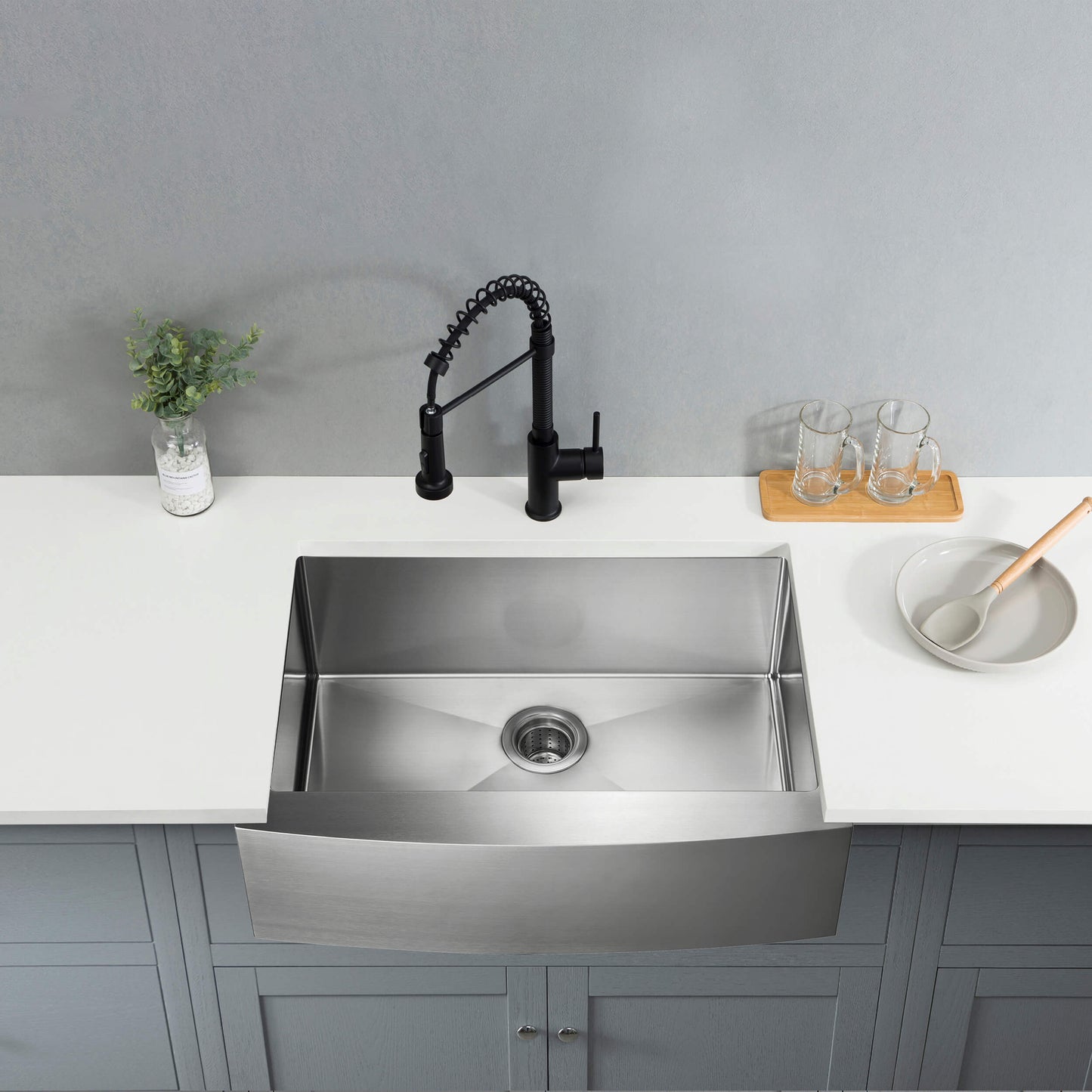 27" Handcrafted Farmhouse Apron Single Bowl Stainless Steel Kitchen Sink