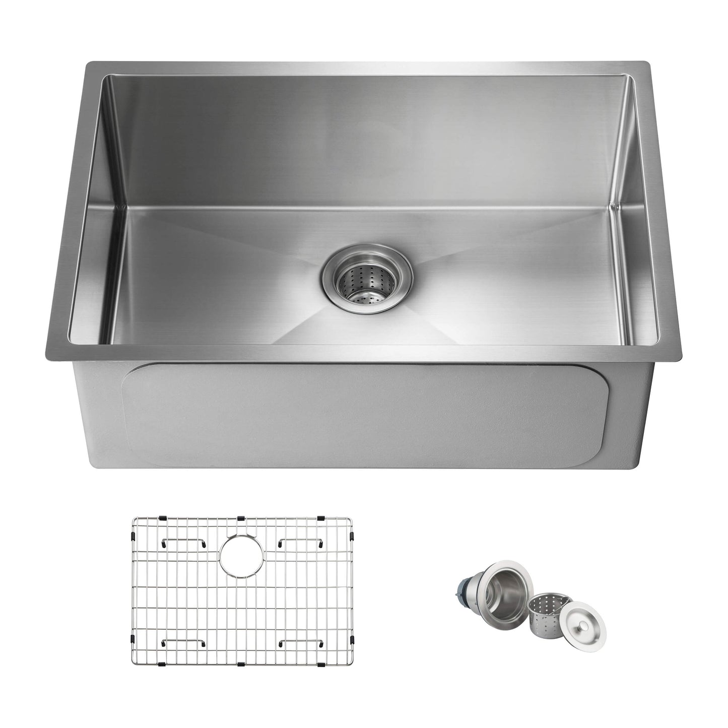 28" Handcrafted Undermount Single Bowl 16 gauge Stainless Steel Kitchen Sink