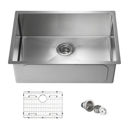 28" Handcrafted Undermount Single Bowl 16 gauge Stainless Steel Kitchen Sink