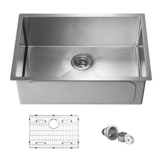 28" Handcrafted Undermount Single Bowl 16 gauge Stainless Steel Kitchen Sink
