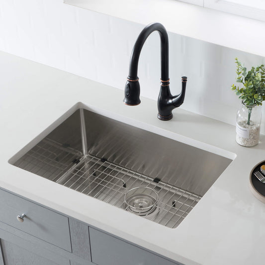28" Handcrafted Undermount Single Bowl 16 gauge Stainless Steel Kitchen Sink