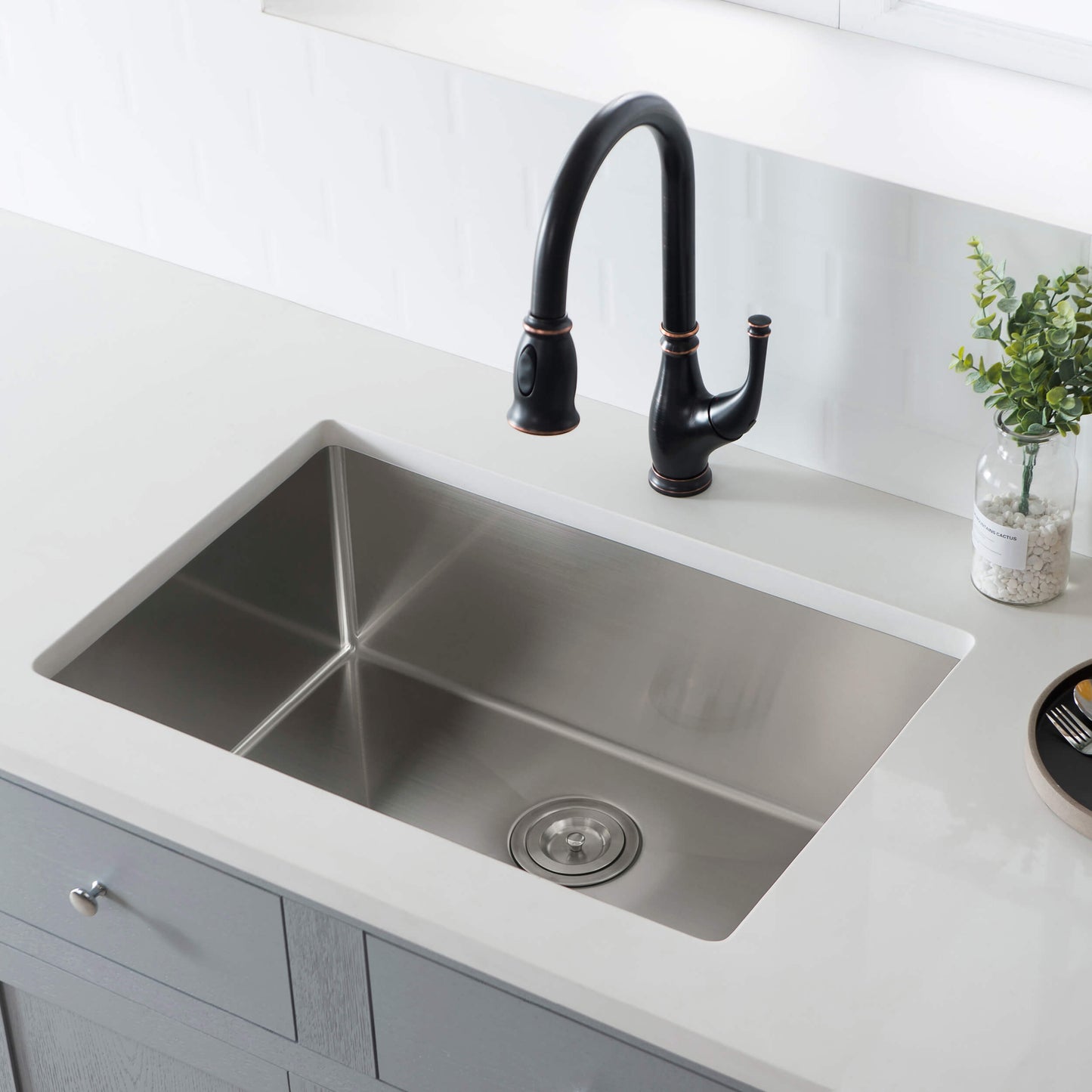28" Handcrafted Undermount Single Bowl 16 gauge Stainless Steel Kitchen Sink