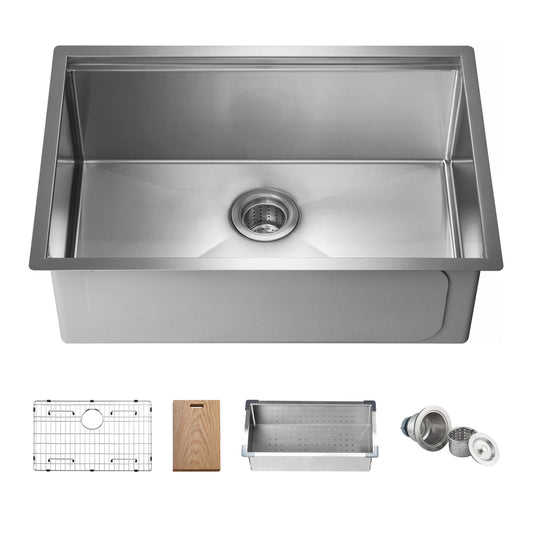 28" Undermount Single Bowl Stainless Steel Workstation Sink