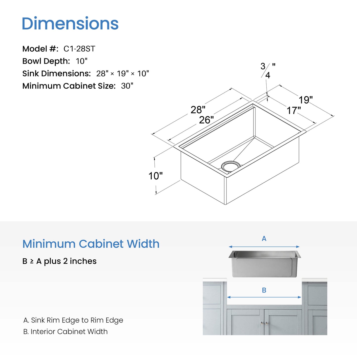 28" Undermount Single Bowl Stainless Steel Workstation Sink