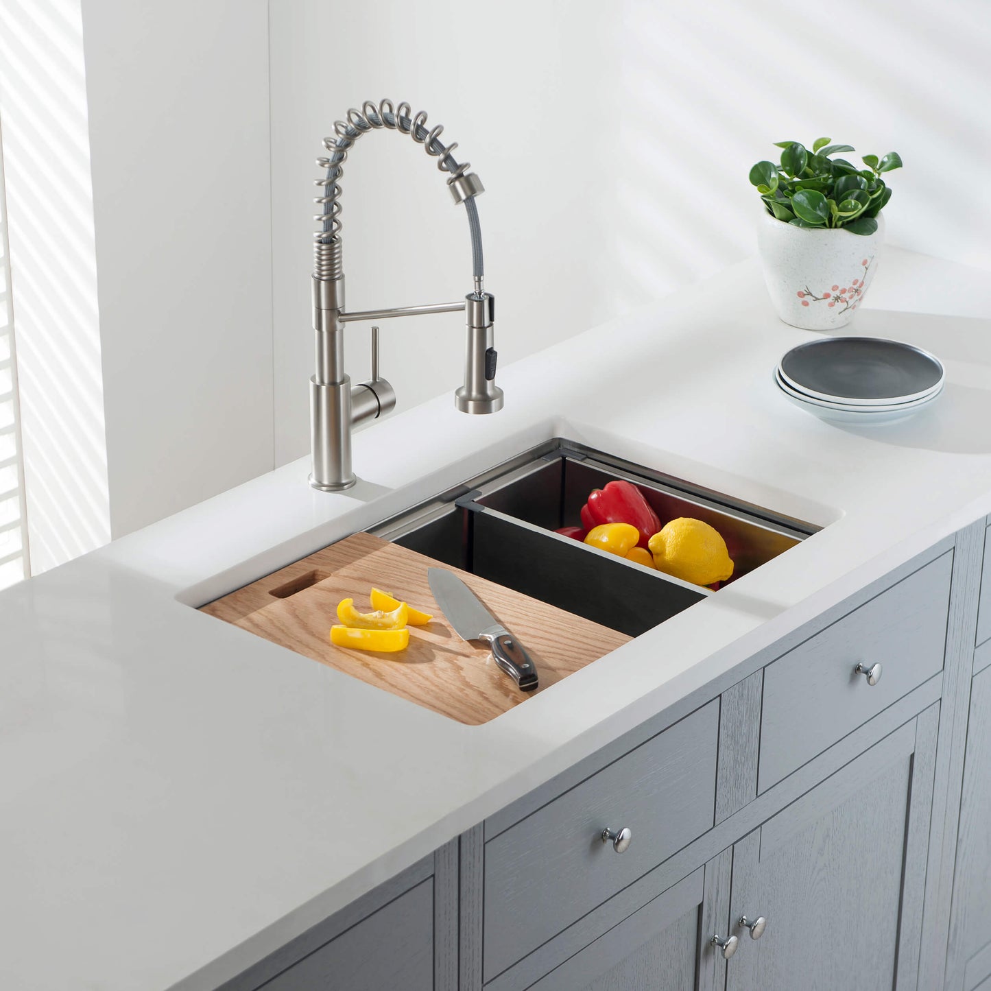 28" Undermount Single Bowl Stainless Steel Workstation Sink