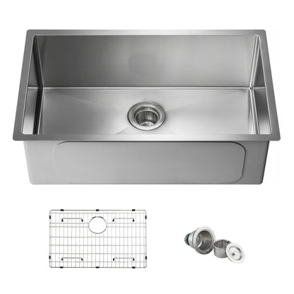 30" Handcrafted Undermount Single Bowl 16 gauge Stainless Steel Kitchen Sink