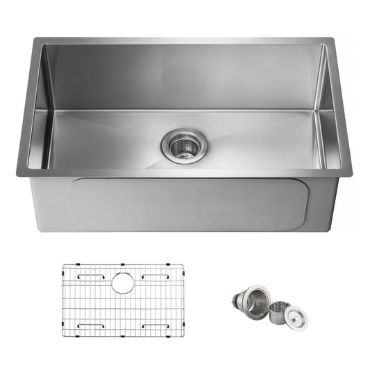 30" Handcrafted Undermount Single Bowl 16 gauge Stainless Steel Kitchen Sink