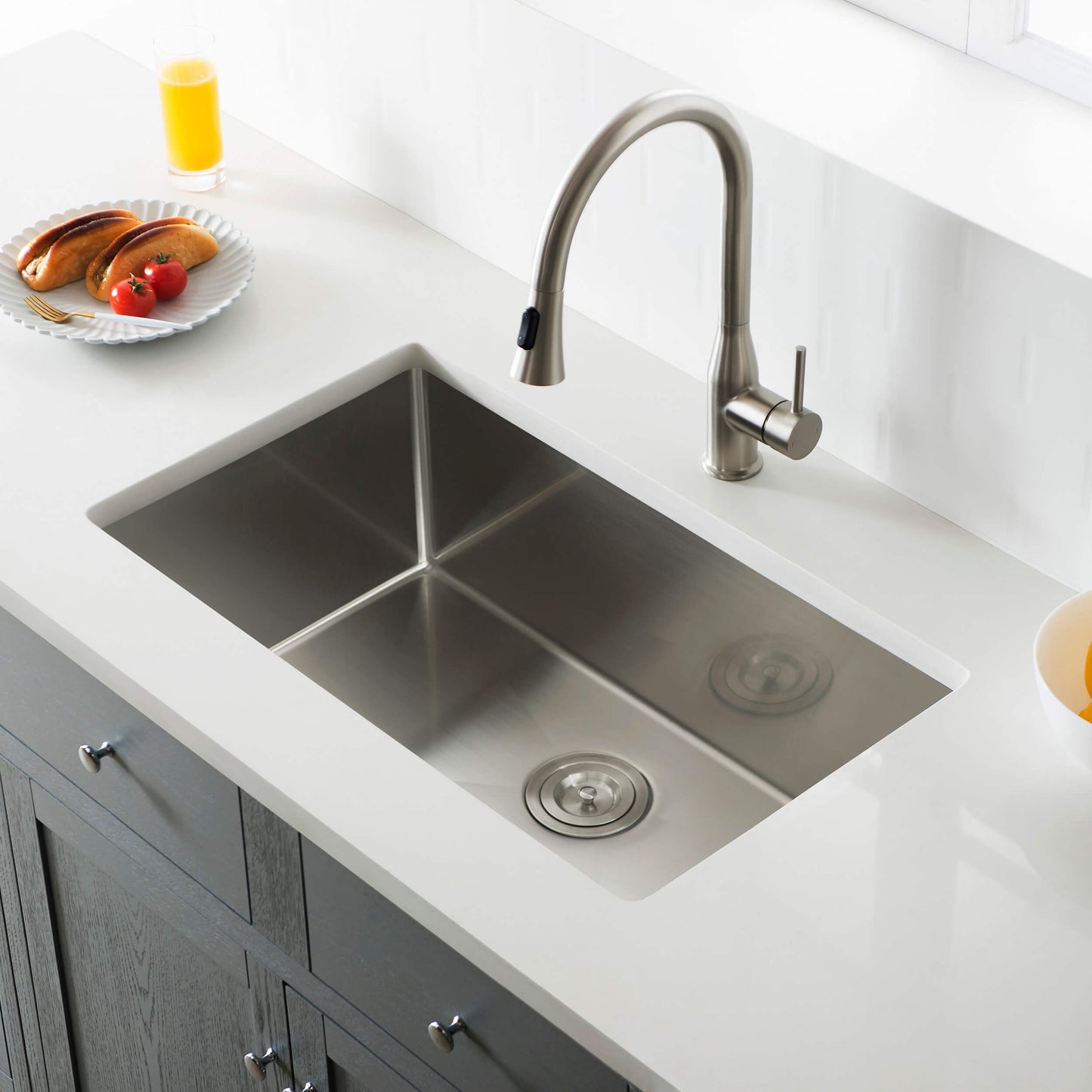 30" Handcrafted Undermount Single Bowl 16 gauge Stainless Steel Kitchen Sink