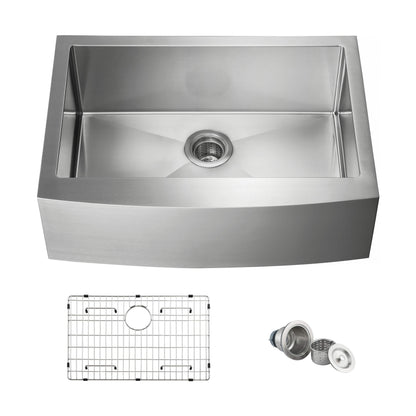 30" Handcrafted Farmhouse Apron Single Bowl Stainless Steel Kitchen Sink