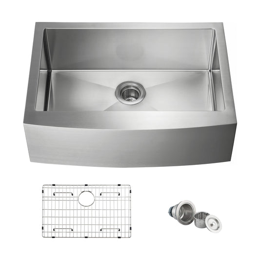 30" Handcrafted Farmhouse Apron Single Bowl Stainless Steel Kitchen Sink