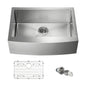 30" Handcrafted Farmhouse Apron Single Bowl Stainless Steel Kitchen Sink