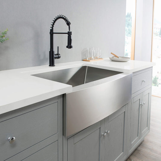 30" Handcrafted Farmhouse Apron Single Bowl Stainless Steel Kitchen Sink