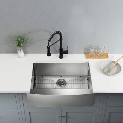 30" Handcrafted Farmhouse Apron Single Bowl Stainless Steel Kitchen Sink