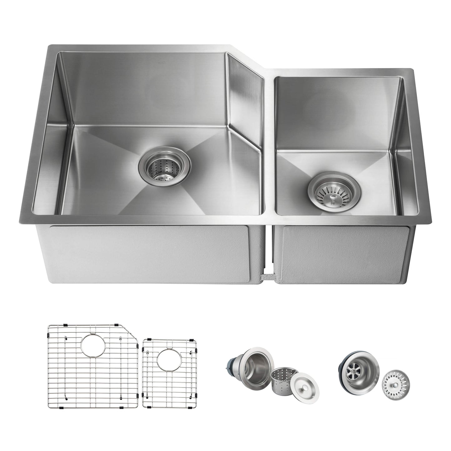 32" Handcrafted Undermount Double Bowl Stainless Steel Kitchen Sink