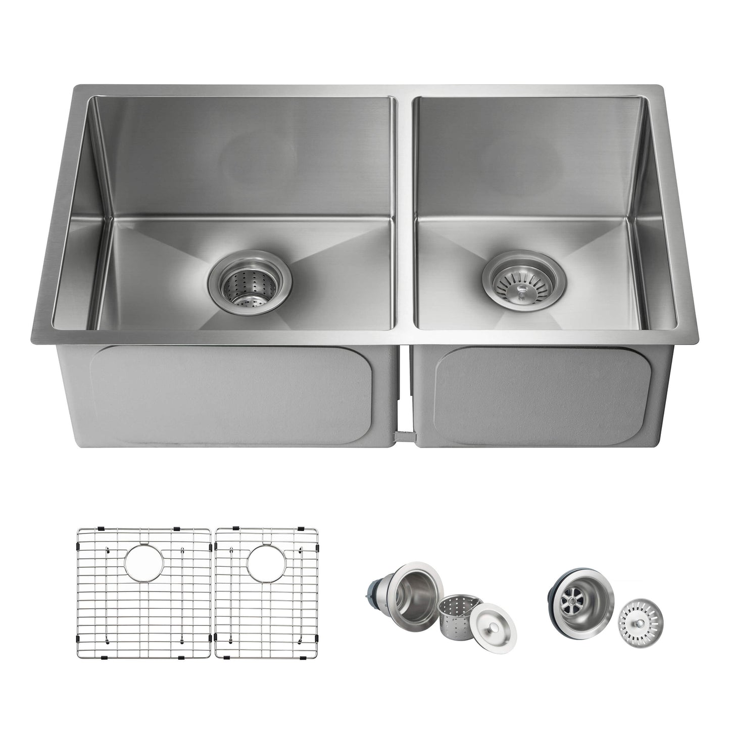 32 3/4" Handcrafted Undermount Double Bowl Stainless Steel Kitchen Sink