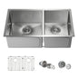 32 3/4" Handcrafted Undermount Double Bowl Stainless Steel Kitchen Sink