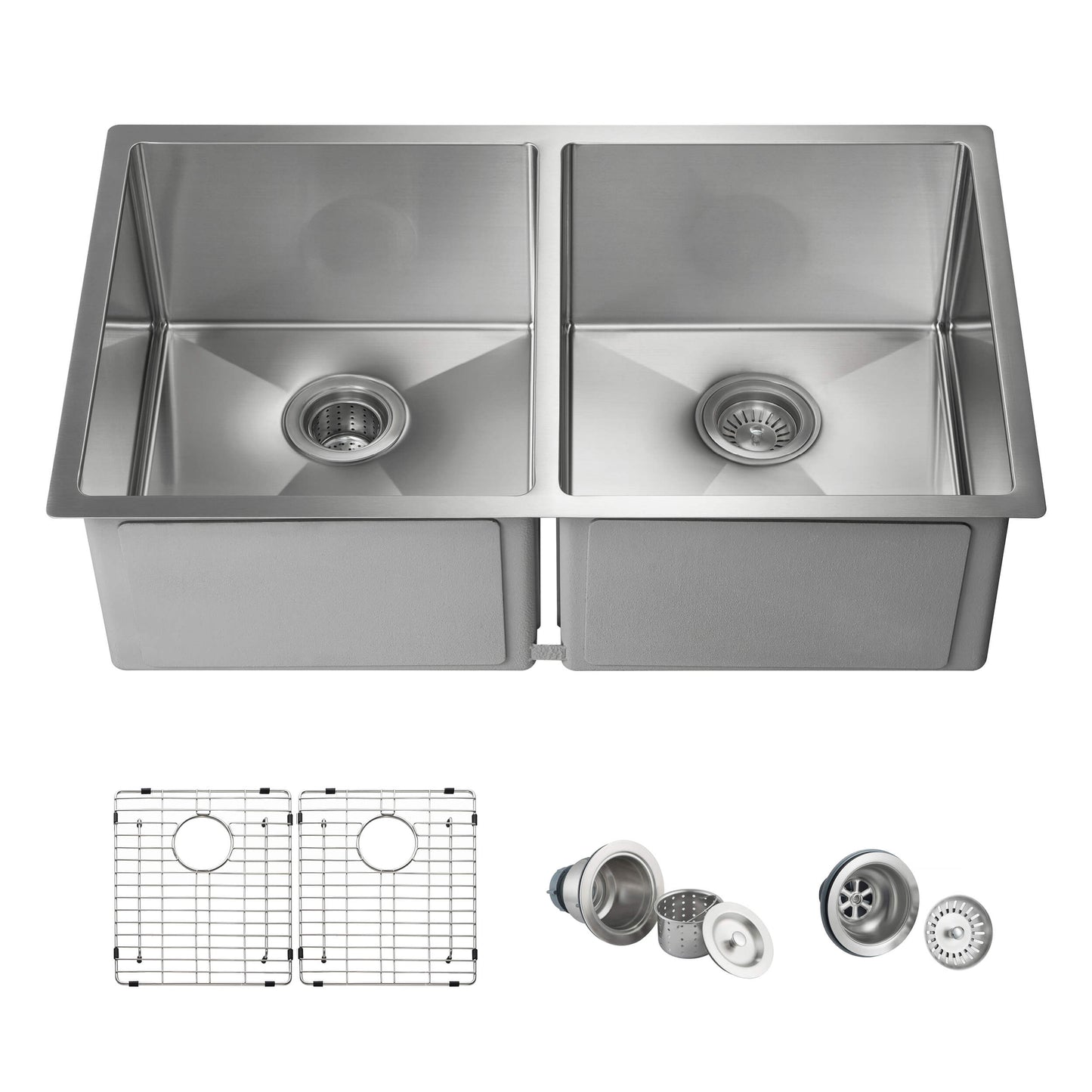 32 3/4" Handcrafted Undermount Double Bowl Stainless Steel Kitchen Sink