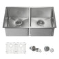32 3/4" Handcrafted Undermount Double Bowl Stainless Steel Kitchen Sink