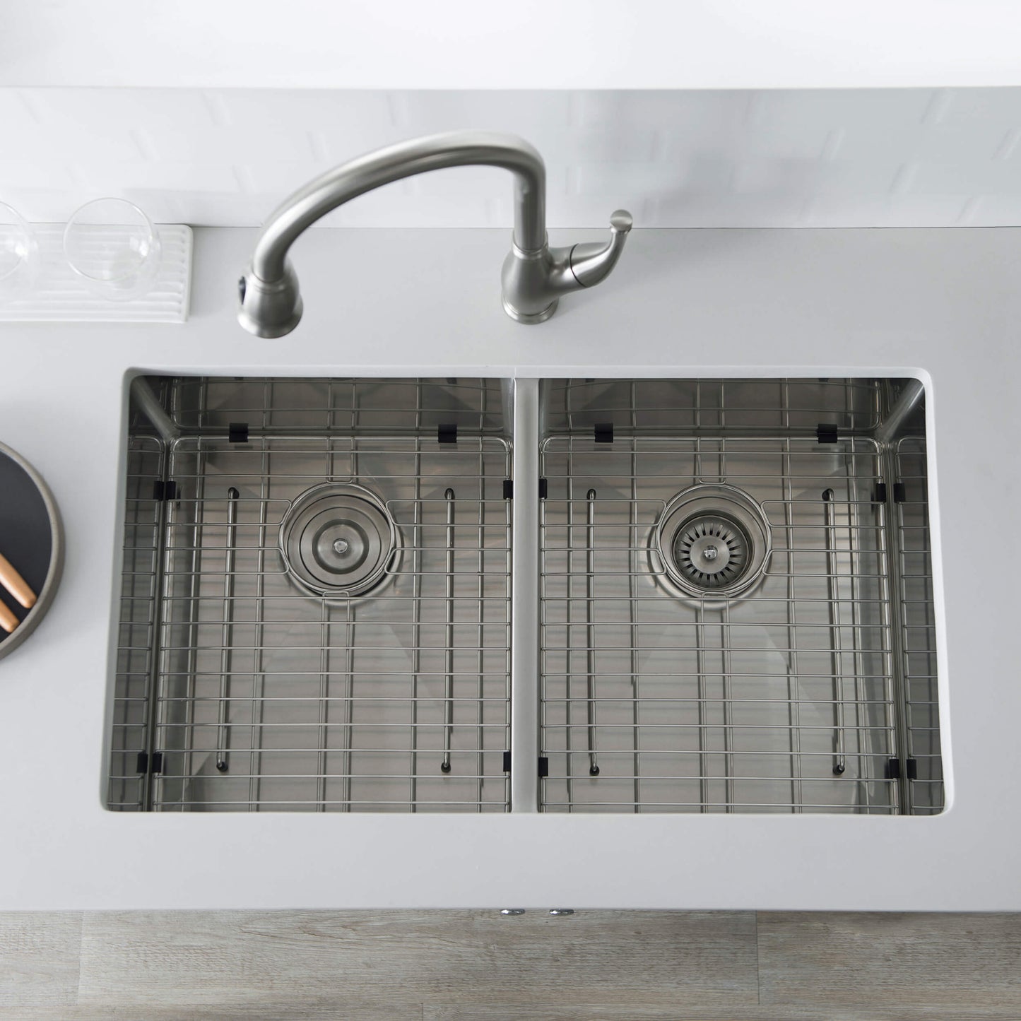 32 3/4" Handcrafted Undermount Double Bowl Stainless Steel Kitchen Sink