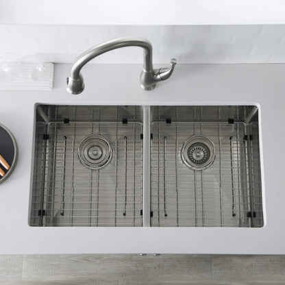 32 3/4" Handcrafted Undermount Double Bowl Stainless Steel Kitchen Sink