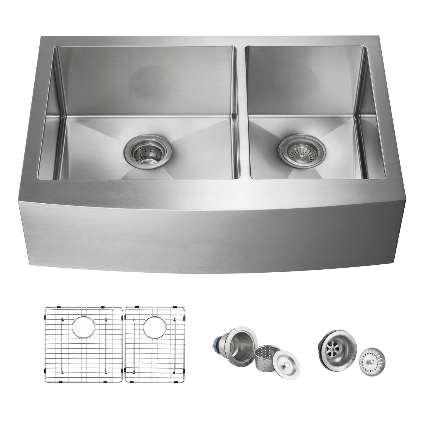 33" Handcrafted Farmhouse Apron Double Bowl Stainless Steel Kitchen Sink
