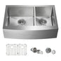 33" Handcrafted Farmhouse Apron Double Bowl Stainless Steel Kitchen Sink
