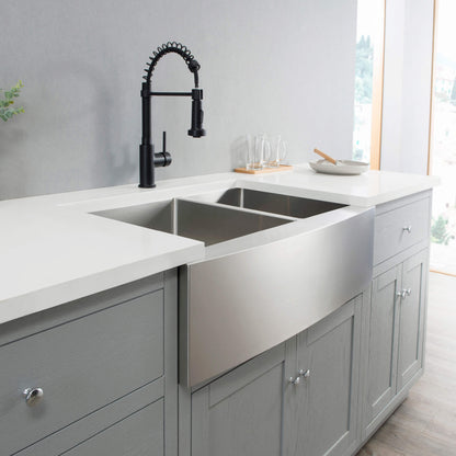 33" Handcrafted Farmhouse Apron Double Bowl Stainless Steel Kitchen Sink