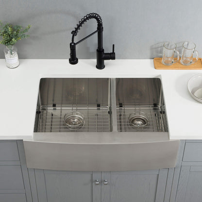 33" Handcrafted Farmhouse Apron Double Bowl Stainless Steel Kitchen Sink