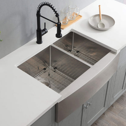 33" Handcrafted Farmhouse Apron Double Bowl Stainless Steel Kitchen Sink