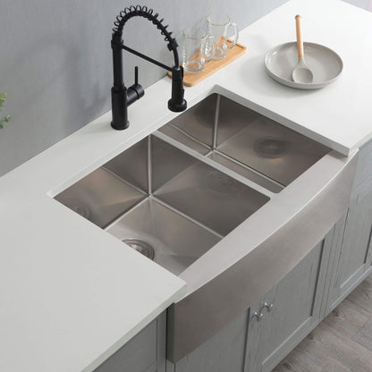 33" Handcrafted Farmhouse Apron Double Bowl Stainless Steel Kitchen Sink