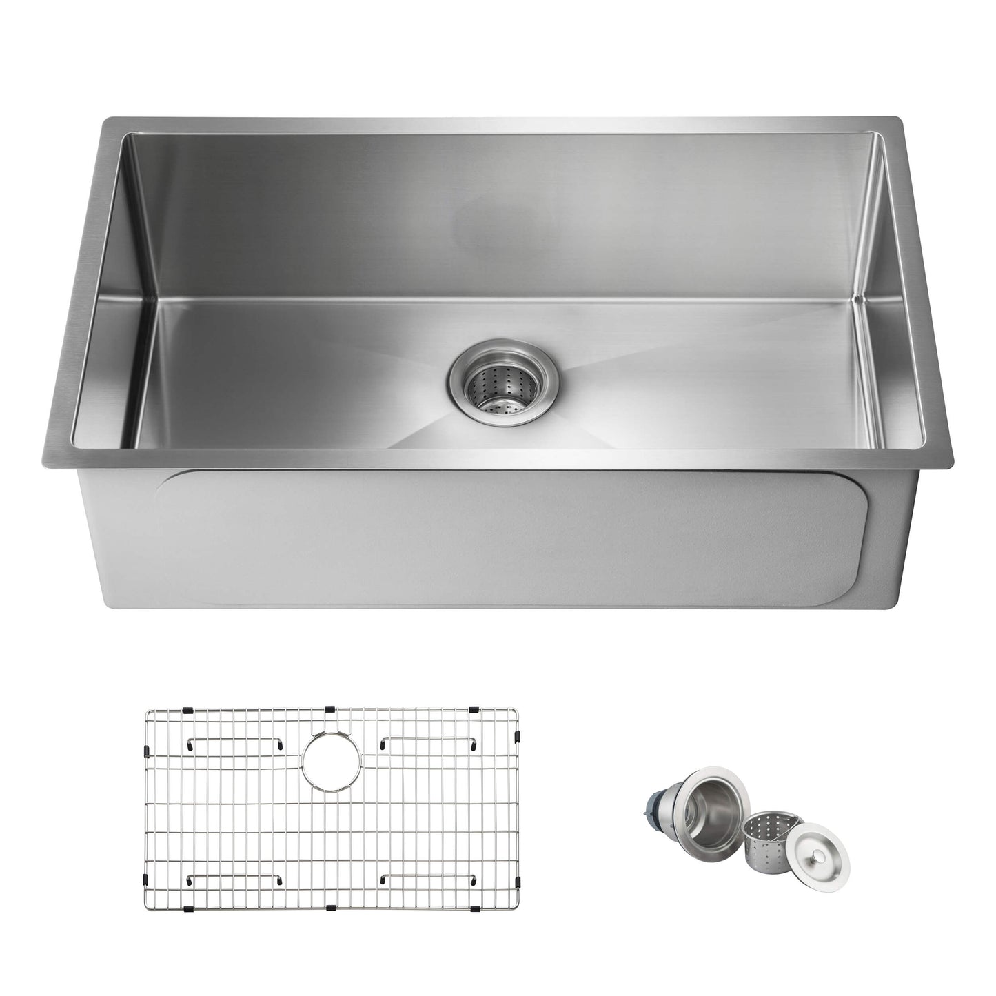 32 3/4" Handcrafted Undermount Single Bowl 16 gauge Stainless Steel Kitchen Sink