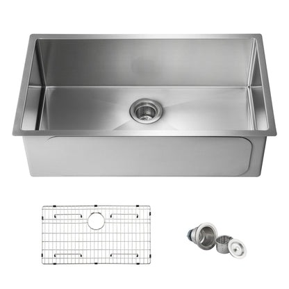 32 3/4" Handcrafted Undermount Single Bowl 16 gauge Stainless Steel Kitchen Sink