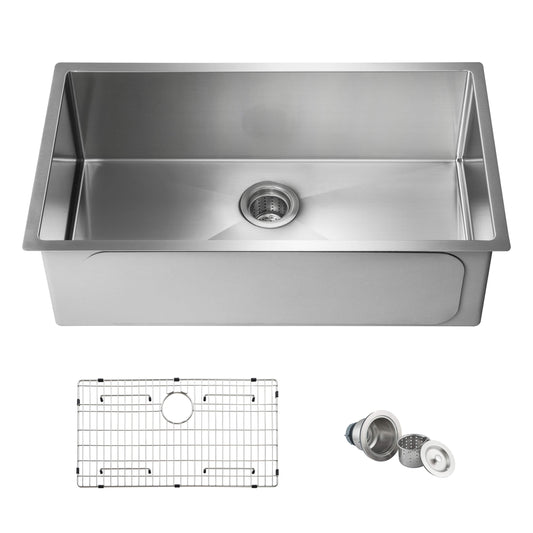 32 3/4" Handcrafted Undermount Single Bowl 16 gauge Stainless Steel Kitchen Sink