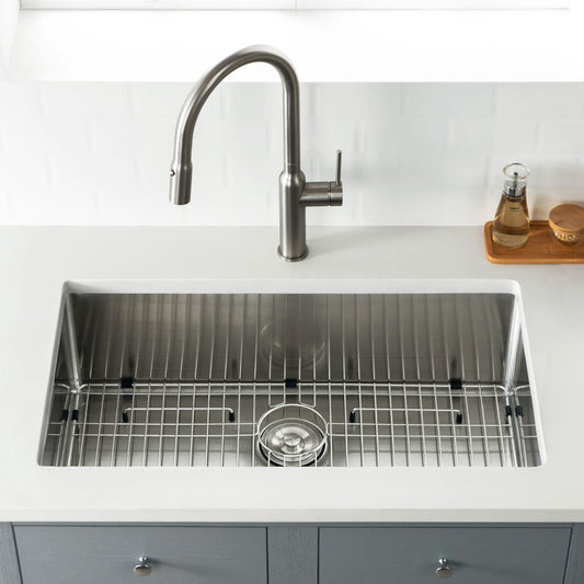 32 3/4" Handcrafted Undermount Single Bowl 16 gauge Stainless Steel Kitchen Sink
