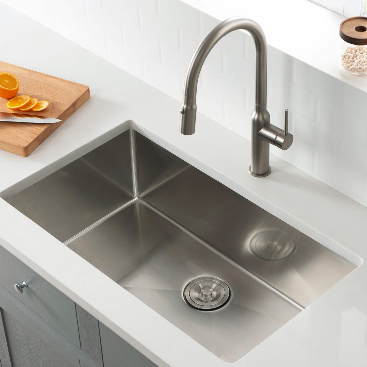 32 3/4" Handcrafted Undermount Single Bowl 16 gauge Stainless Steel Kitchen Sink