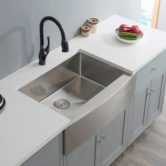 33" Handcrafted Farmhouse Apron Single Bowl Stainless Steel Kitchen Sink