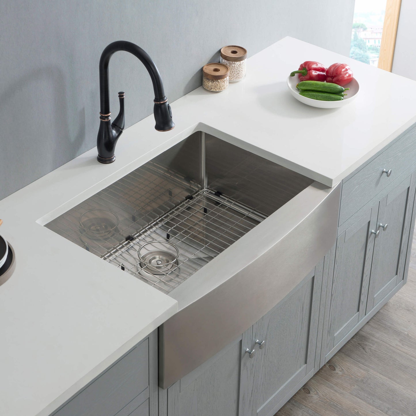 33" Handcrafted Farmhouse Apron Single Bowl Stainless Steel Kitchen Sink