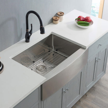 33" Handcrafted Farmhouse Apron Single Bowl Stainless Steel Kitchen Sink