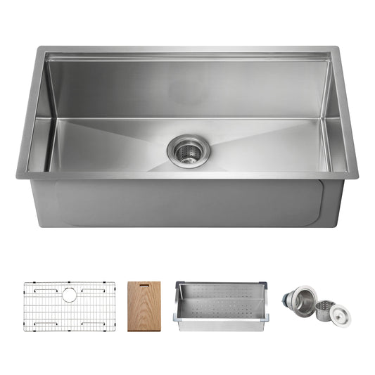 33" Undermount Single Bowl Stainless Steel Workstation Sink